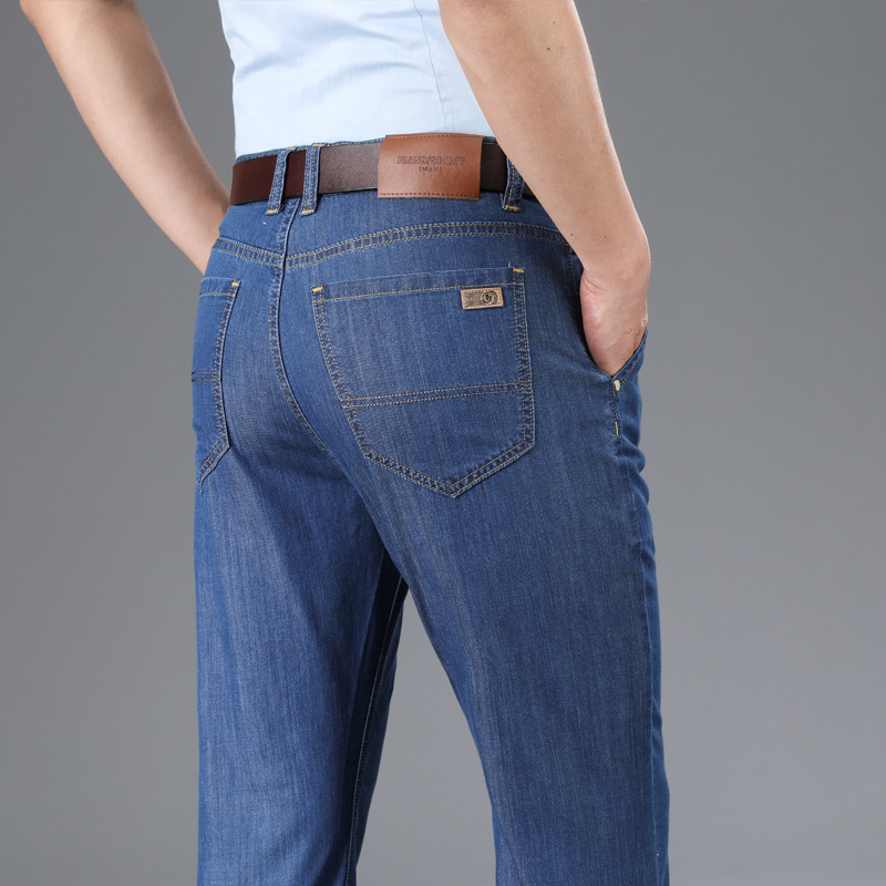 

High Quality Business Jeans Men Spring Summer Loose Soft Denim Trousers Fashion Jean Homme Straight Pants Jeans Man Big Size 40, Light blue 2