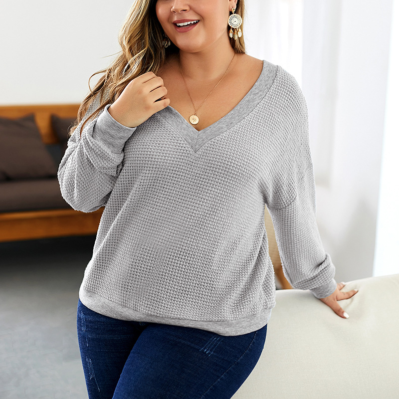 

Plus size women's autumn and winter V-neck long sleeve sweater sweater, Gray