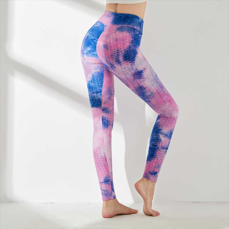 

New Jacquard Jogging Tie and Dye Yoga Pants Gym Sport Tights Women Booty Scrunch BuFitness Athletic Push Up Leggings, As shown