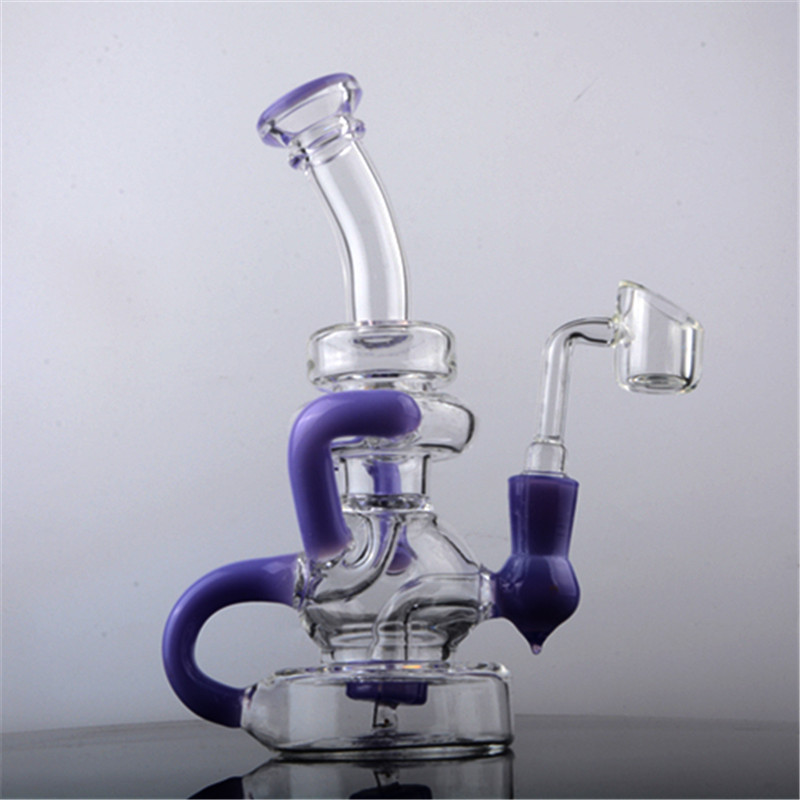 

Purple Jade Beaker Glass Pipes Beaker Smoking Pipe Pyrex Hand Pipe Dry Herb Handle Glass Recycler Dab Rig 14mm Banger Hookah