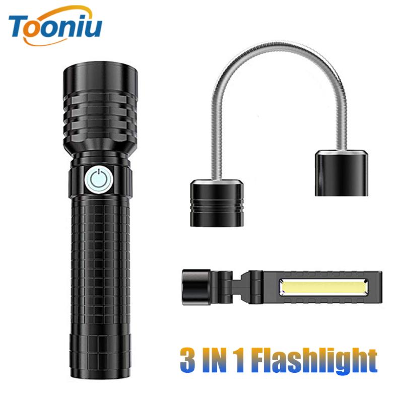 

LED 3 In 1 Torch USB Rechargeable Work Light Lantern Waterproof Multifunctional Tail Magnet Design 18650 Table Lights