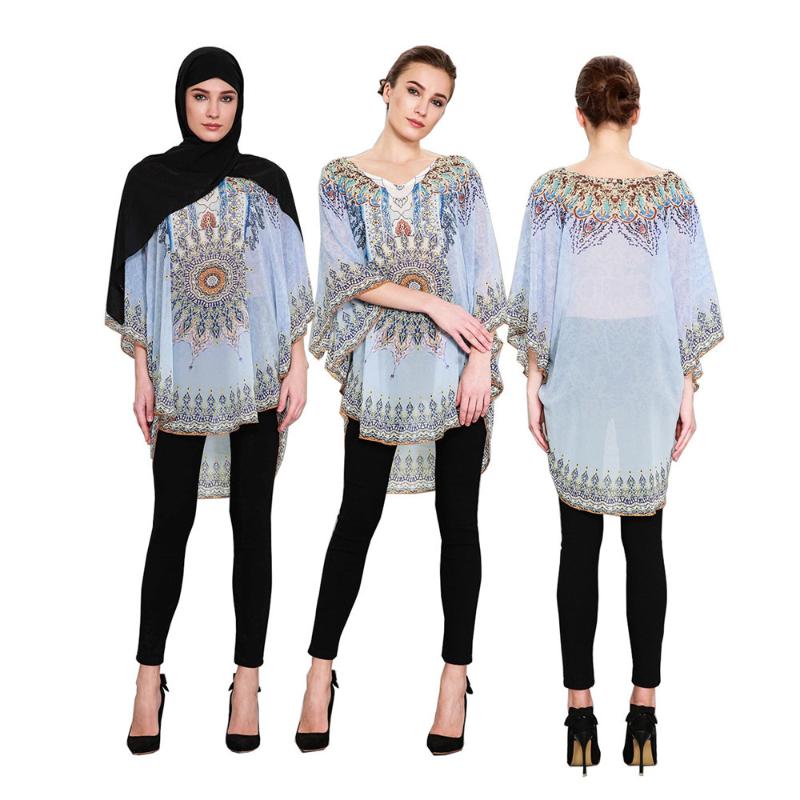 

WEPBEL Half Sleeve Muslim Summer Loose Ladies Casual Chiffon Shirt Women's Blouse Clothing, Blue