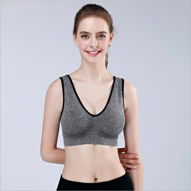 

Sports bras Yoga Bra Fitness Top large size Breathable Seamless Running Gym Women Push Up bralette Sport Top With chest pad, Gray