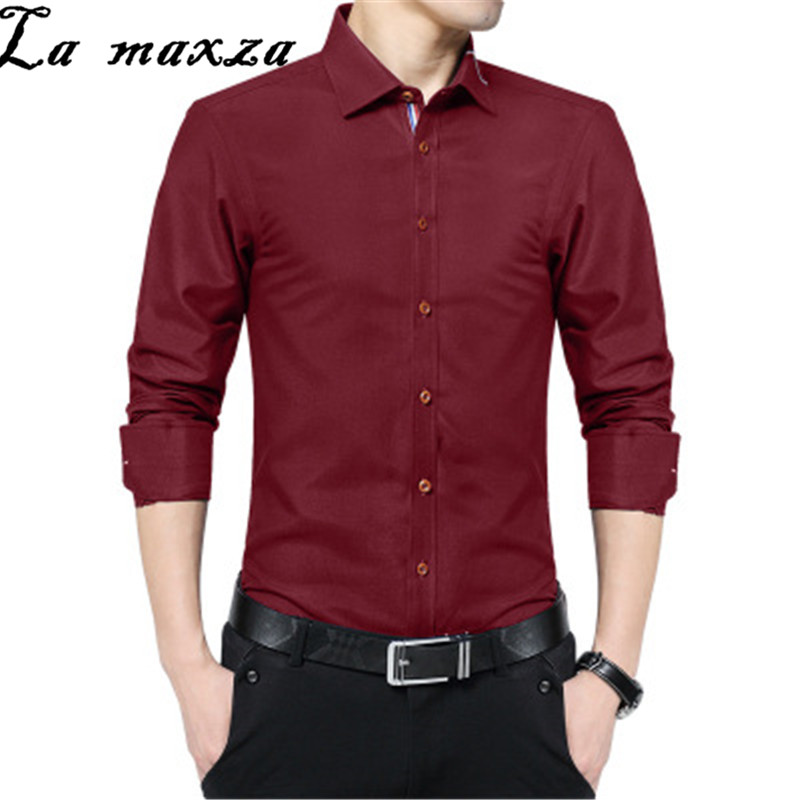 

Spring New Arrival Solid Color Smart Casual Men Long Sleeve Shirt Korean Style Mens Shirts Regular Fit, Red