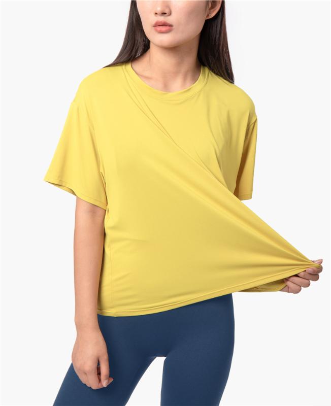

Yoga Top Loose Yoga Shirt Short Sleeve Crop Top Women Skinny Quick Dry Sport Shirt Slim Gym Solid Women Running T-shirt, Black