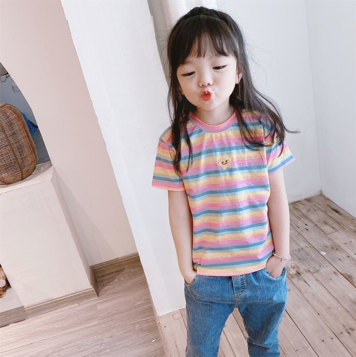 Remiel Store Fashion Childrens Baby Girls Stripe Embroidery Floral Shirt Blouse