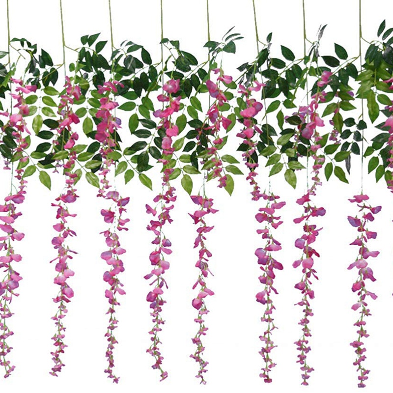 

12PCS 3.6Feet Artificial Flowers Fake Wisteria Vine for Wedding Decorations Home Garden Party Decor Simulation Flower, As shown