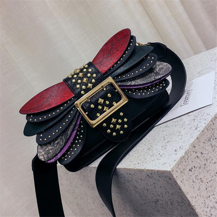 

Factory wholesale women bag street trend contrast snakeskin womenes shoulder handbag cute bow womens chain bags personalized rivet messenger handbags