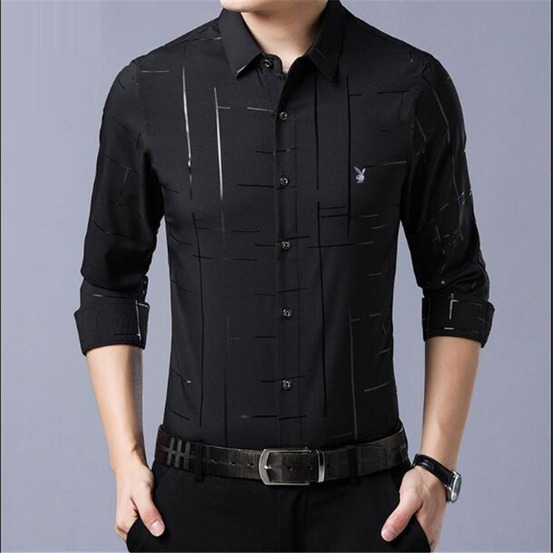 

Spring And Autumn New Fashion Men's Long Sleeve Casual Shirts SlimBusiness Dress Shirt For Male, Black