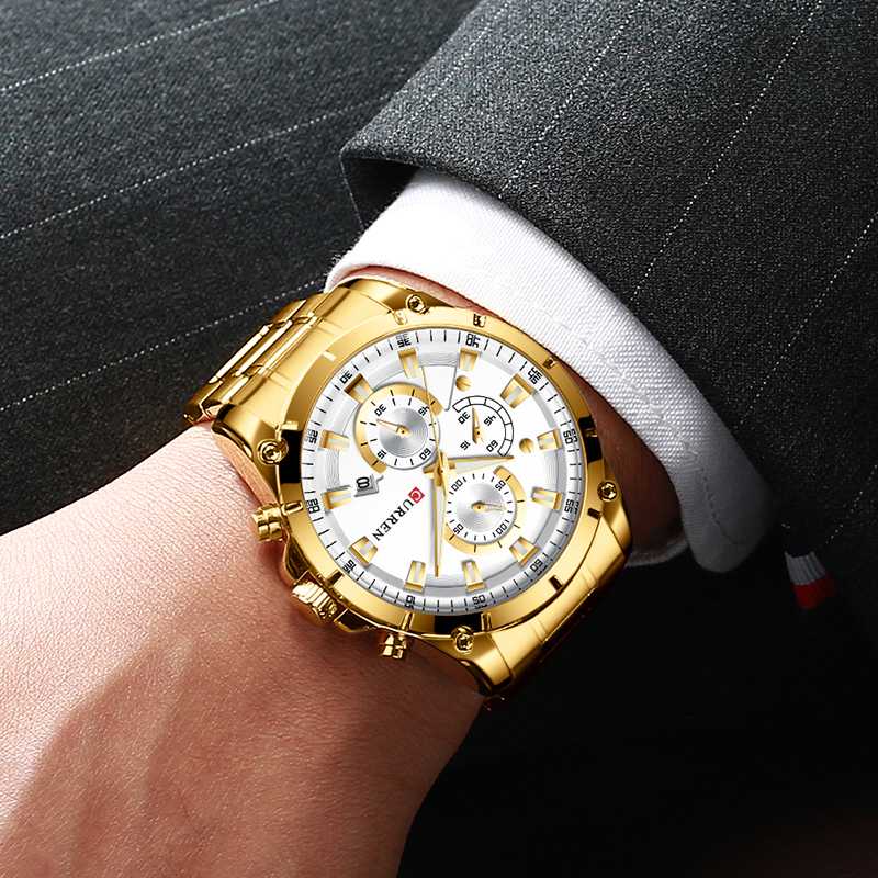 

Big Diver Men Watches Curren Gold Watch Men 2020 Waterproof Chronograph Golden Male Wristwatch Relogio Masculino, Silver-brown