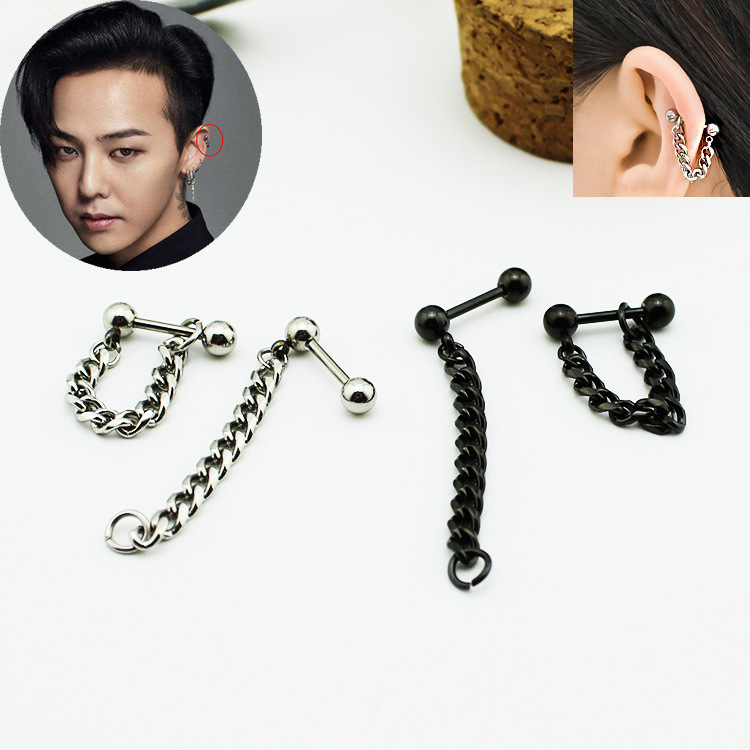 

Fashion KPOP Bigbang GD G- Link Chain Stud Earrings Korean Star Jewelry For Mens Womens Titanium Steel Punk Earring