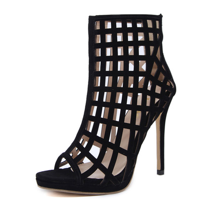 

Spring and autumn new plaid hollow simple fish mouth high heel nude boots sexy Roman sandals women Women Sandals, Black