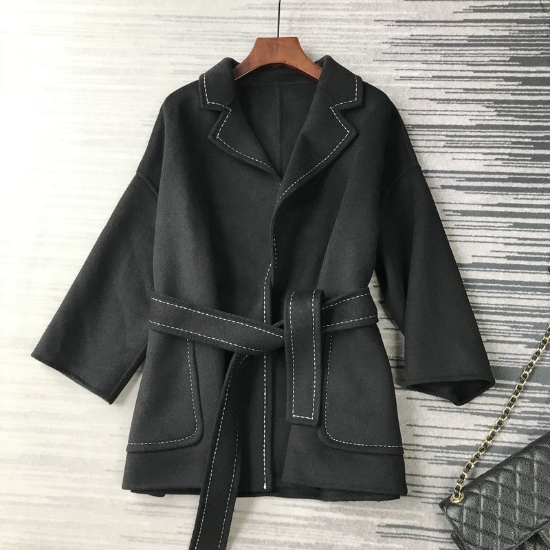 

Women Coat Double-sided Woolen Belt Coat Women, As pic