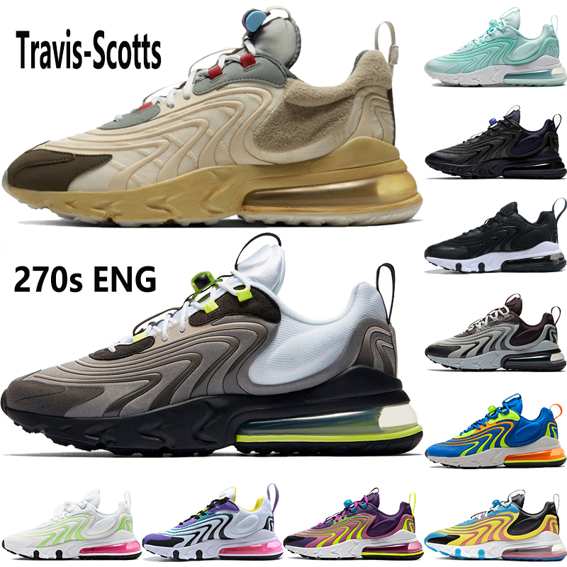 

270s react eng running shoes Travis Scotts neon Light gray blue black white Soar Total Orange Volt men women fashion sneakers, 40-45 light gray blue