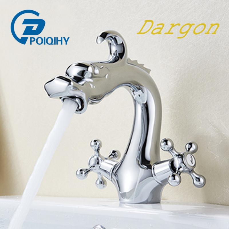 

POIQIHY Multiple Color Dragon Deck Mounted Basin Faucet Dual Cross Handles Single Hole Mixer Tap White/Chorme/Orb/Golden Ceramic
