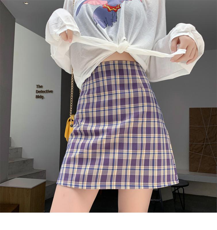 

2020 New Vintage Black Plaid Mini Skirts Women Fashion High Waist Office Lady Party Side Zipper Skirts