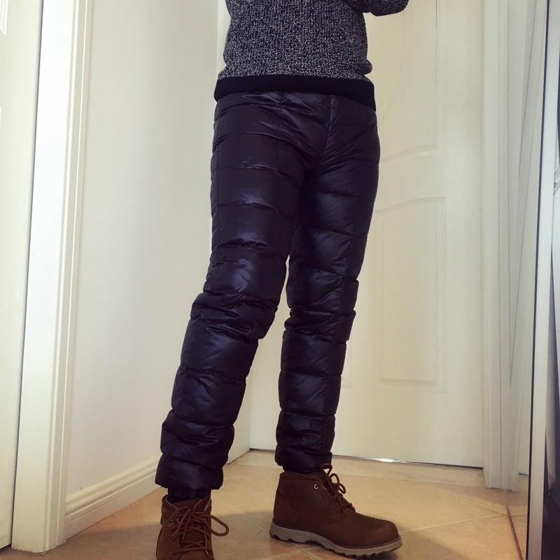 

New Men Winter Down pants Outdoor black Thick warm White duck down sprots trousers camping hiking windproof pants Plus size 5XL