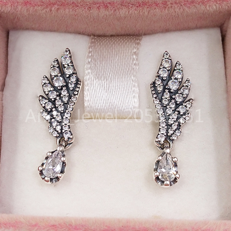 

Authentic 925 Sterling Silver Studs Dangling Angel Wing Stud Earrings Fits European Pandora Style Studs Jewelry 298493C01