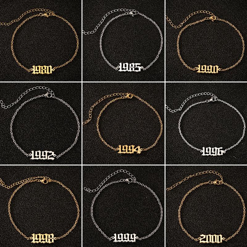

Birth Year Ankle Leg Bracelet Jewelry Personalize Stainless Steel Gold Custom Number Anklet Best Friend Gifts