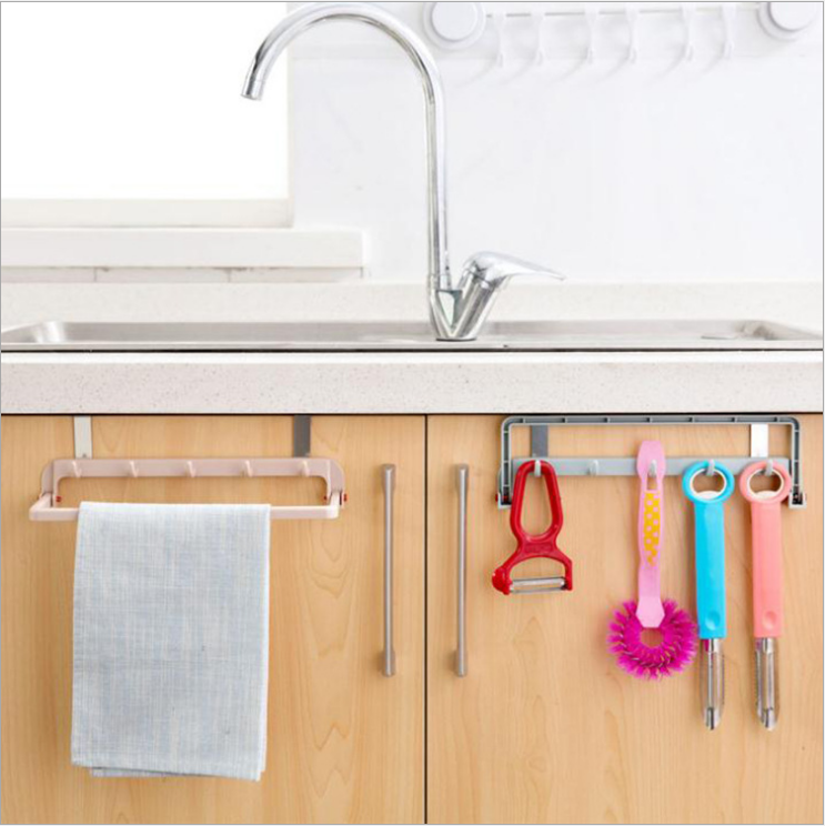 

After folding cabinet door, 5 hook up kitchen tools to arrange dishcloth hanging rack