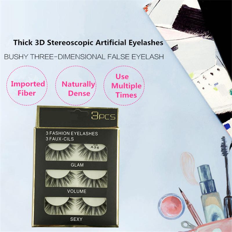

AMAOLASH 3 Pairs Natural False Eyelashes A36 Beauty Make Up Thick Cross Voluminous Messy Style Eye Lashes Extension Makeup
