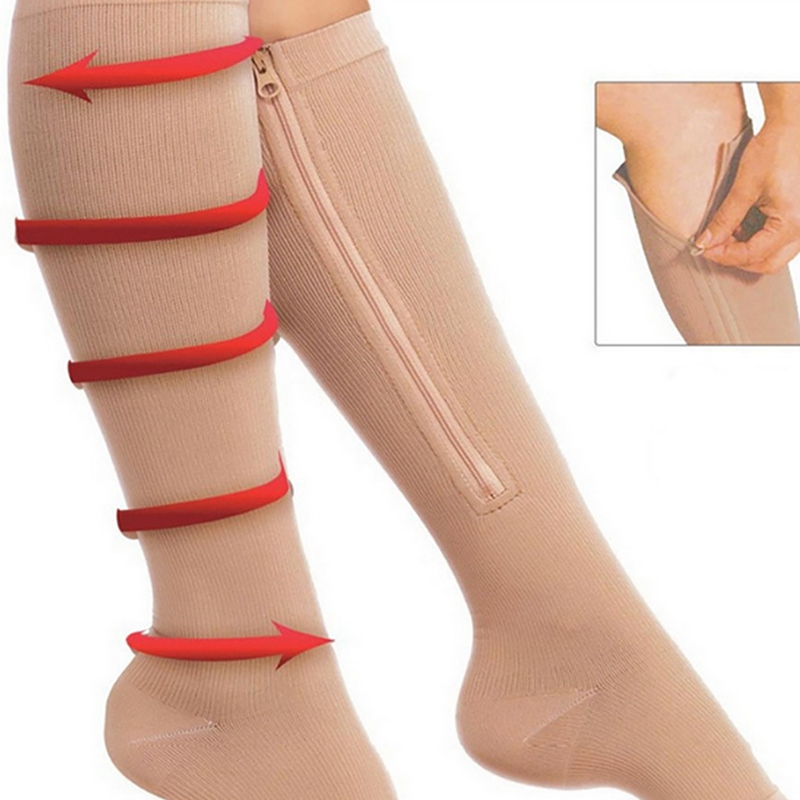 

1 Pairs Women Zipper Compression Socks Zip Leg Support Knee Sox Open Toe Anti-Fatigue Stretchy Compression Socks, Black
