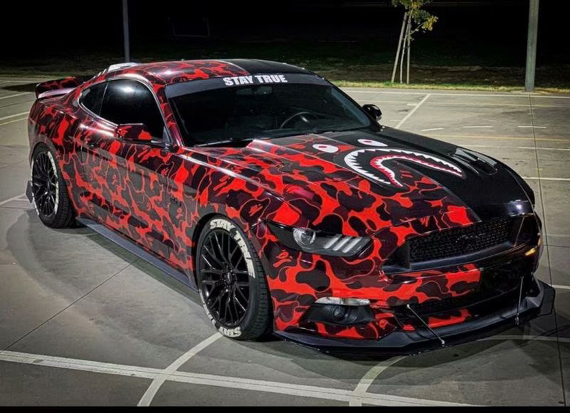 

Premium Black Red Camouflage Vinyl Car Wrap Decal Film Sheet with Air Channel Release Technology DIY Styling Car Wrapping Foil, Gloss finished