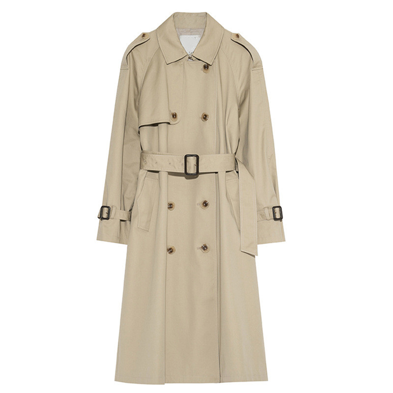 

High Quality New Designer Women Trench Coat Double Breasted Trench With Belt Women Elegant Fashion Long Coats Outerwear, Khaki
