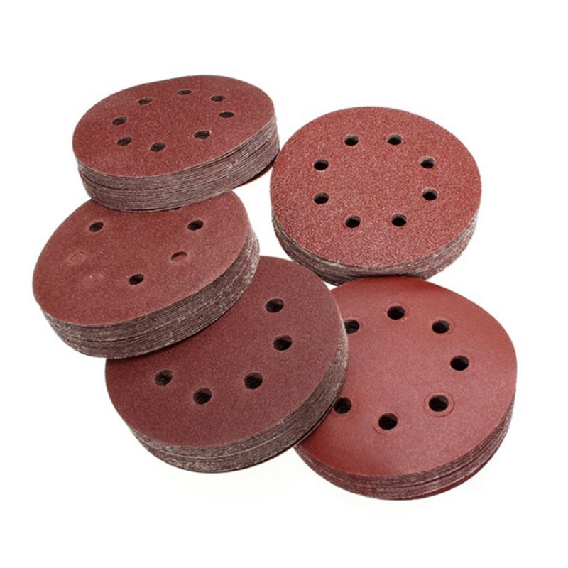 

New 100 PCS 125mm 60-1000 Grit Hook Loop Sandpaper with 8 Hole Sand Pads Set Sander Disc Abrasives Tools for Polish Machine