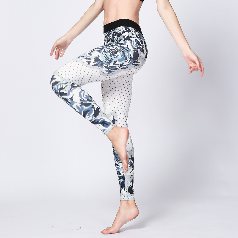 

New stretch tight yoga pants female print dance exercise yoga pants, White