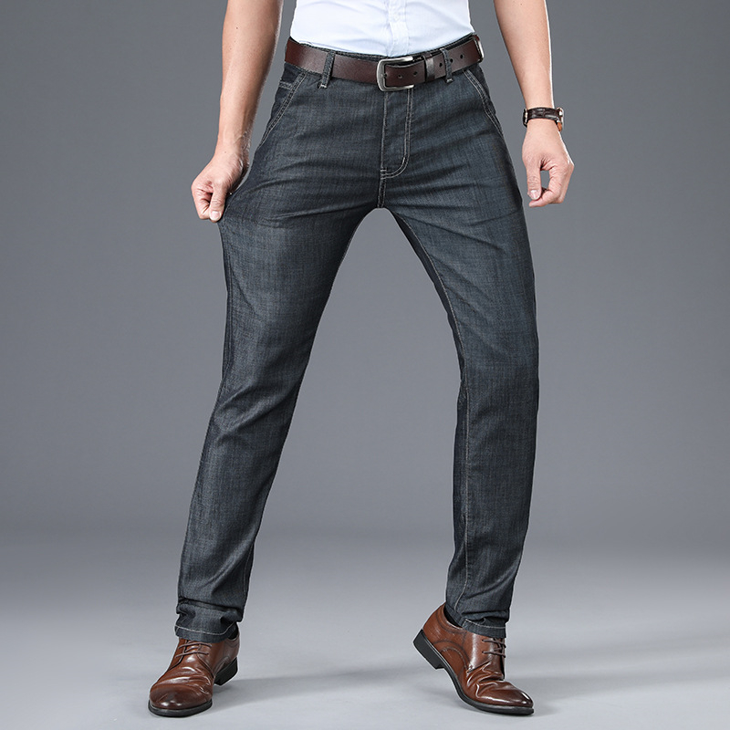 

2020 New Brand Men's Fashion Straight Jeans Business Casual Stretch Slim Jeans Classic Trousers Denim Pants Male Black Blue,8966