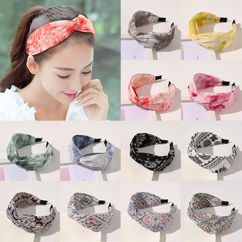 

Hair Accessories Cross Knot Women Headband Cashew Print Cloth Fabric Hair Hoop Wide Head Hoop Tie-dye Gradient DIY Turban