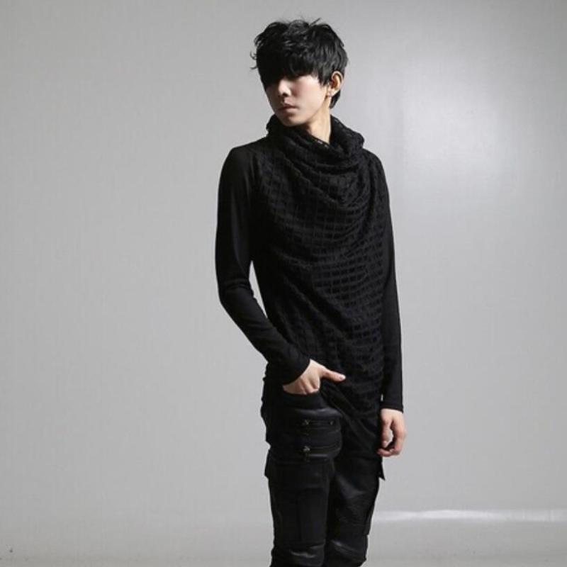 

Autumn men hollow out patchwork hip hop long sleeve t shirt nightclub DJ singer punk rock stage costume harajuku streetwear, Asian size