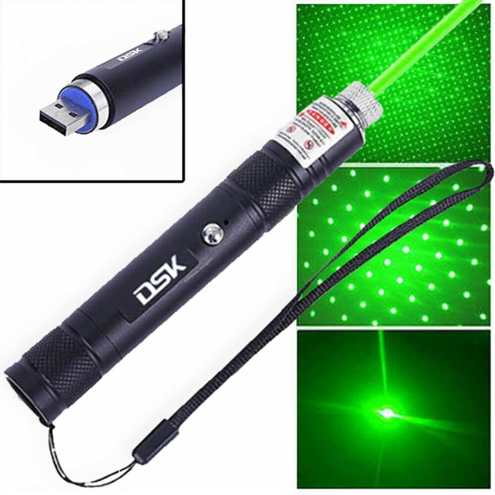 

100Mile Green Laser Pointer Rechargeable Astronomy 532nm Lazer Pen 2in1 Star Cap Beam Light Rechargeable Built-in Battery Pet Toy USB Plug
