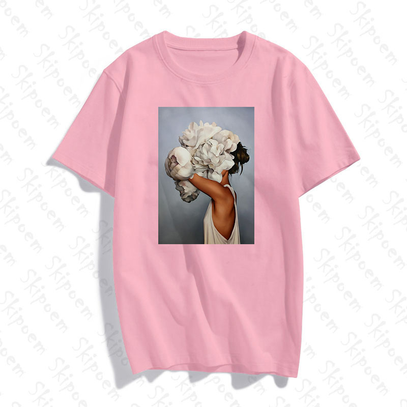

Sexy Flowers Feather Women Tshirt Women Pink Korean Style Vintage Harajuku Colorful Cotton Short Sleeve Tops Tees Casual T Shirt, 25