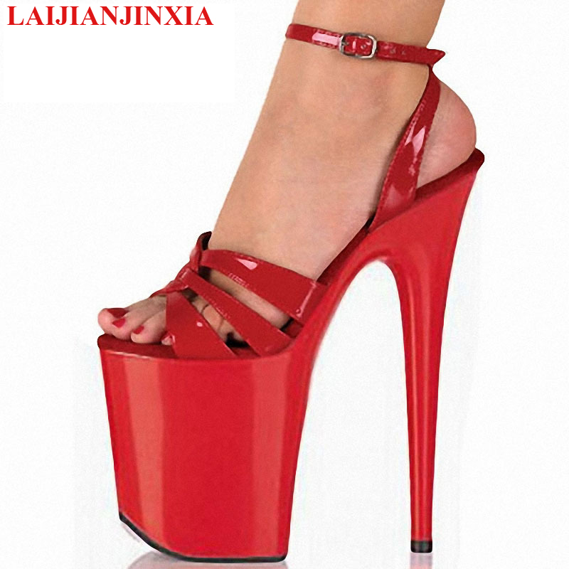

LAIJIANJINXIA New high heel platform sandals Patent Leathe open-toed shoes sexy red bride wedding shoes 23 cm superfine heels, Black
