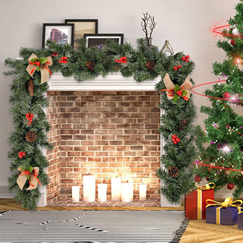 

1.8M Christmas Decor Rattan Artificial Flower Tree Ornament Outdoor Garland Wreath Pendant Xmas Party Supplies Door Stairs Decor, 1.8m rattan