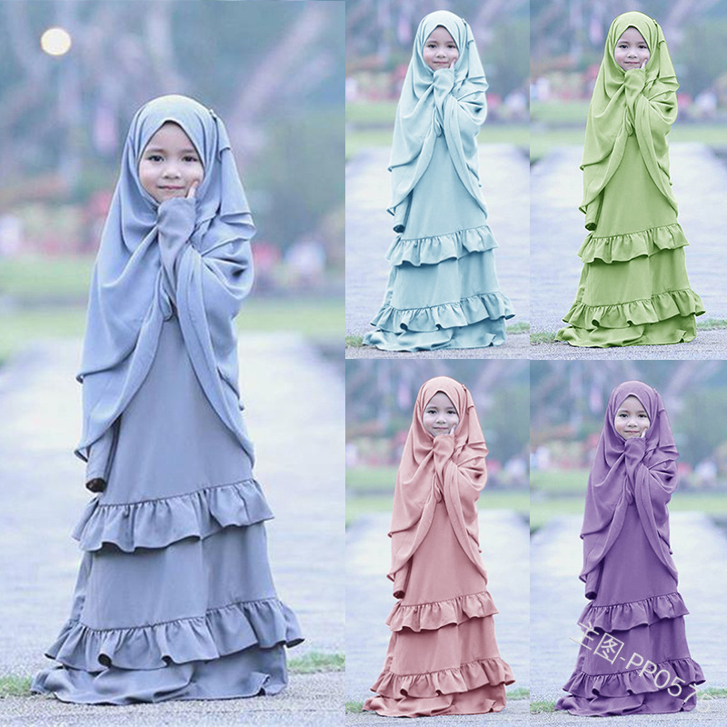 

Kalenmos Muslim Girls Dress Islamic Prayer Garment Burqa Khimar Jilbab Long Hijab Abaya Kaftan Arab Prayer Maxi Dress Robe Gown
