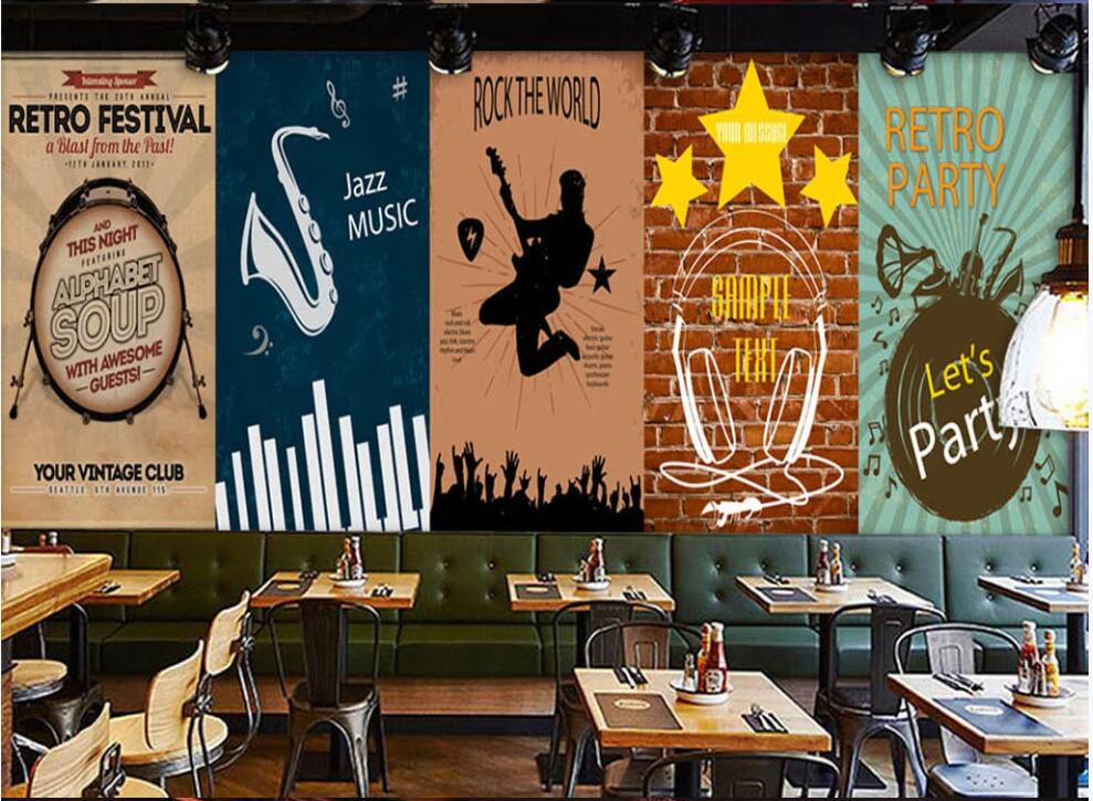 

3d wallpaper custom photo mural European and American nostalgic music rock bar KTV home decor 3d wall murals wallpaper for living room, Non-woven