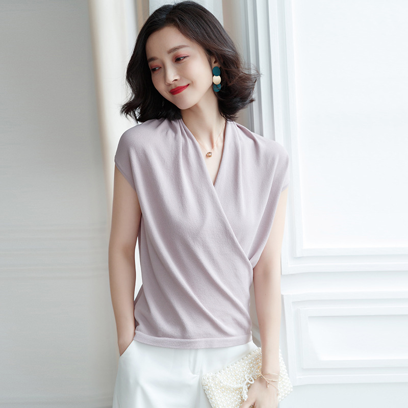 

Knitted Wrap Over Pullover Tops Women Sleeveless Sweater Wrap Sweaters ,M,L, Green