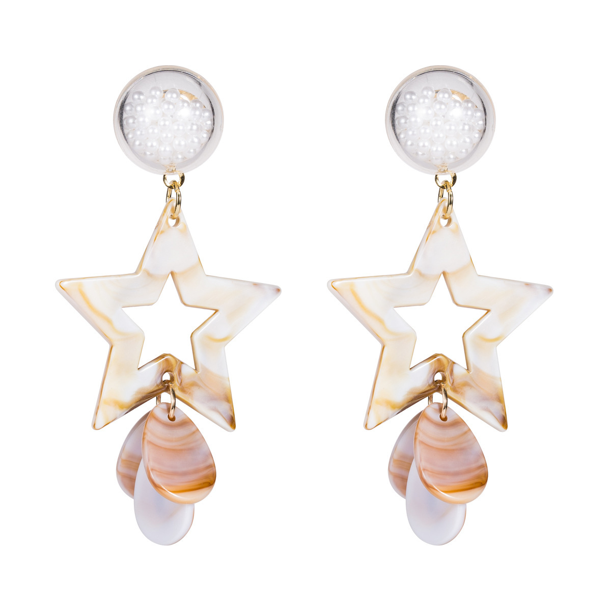 

Wind S925 silver needle anti-allergy five-pointed star acetate board earrings personalized creative Pearl Crystal ball earring