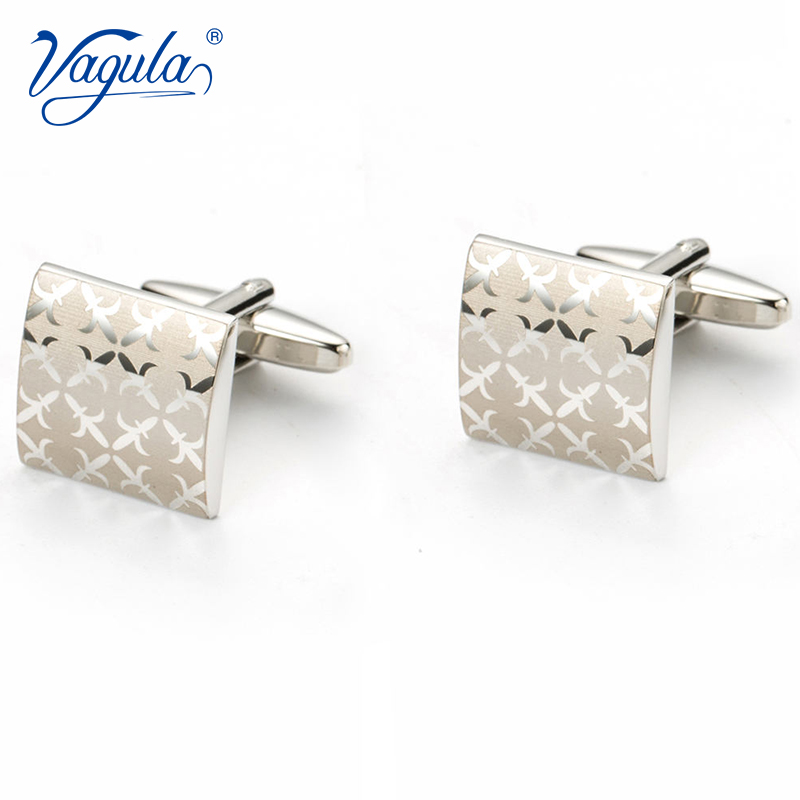 

VAGULA Gemelos Classic Silver-color Laser Copper Men's Cufflink Luxury gift Party Wedding Suit Shirt Button Cuff links 197