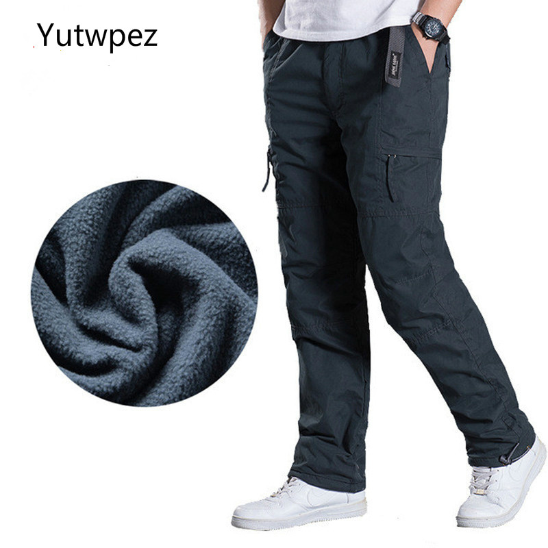 

2020 Men's Fleece Cargo Pants Winter Thick Warm Pants Full Length Multi Pocket Casual Baggy Tactical Trousers Plus Size, 01 khaki