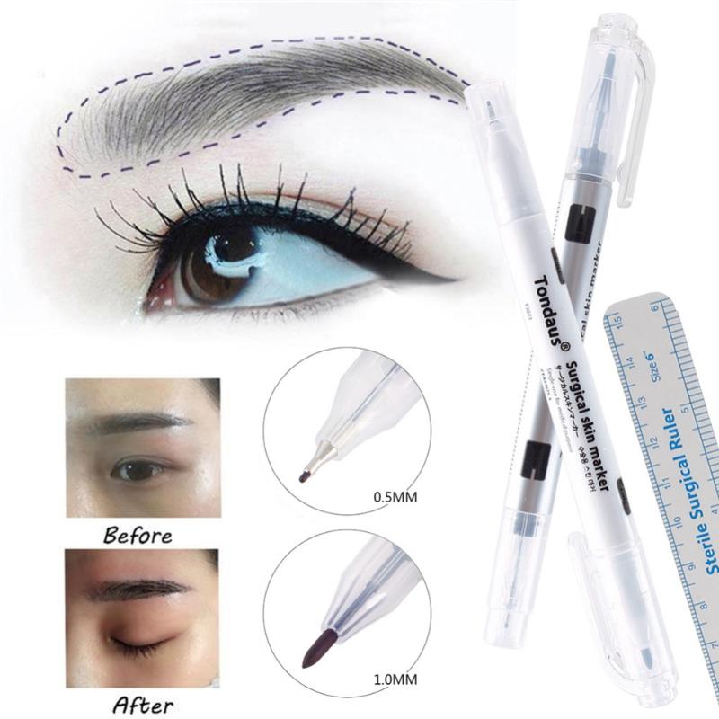 

1Pcs Skin Marker Eyebrow Marker Pen Tattoo Skin Pen With Measuring Ruler Microblading Positioning Tool #244859