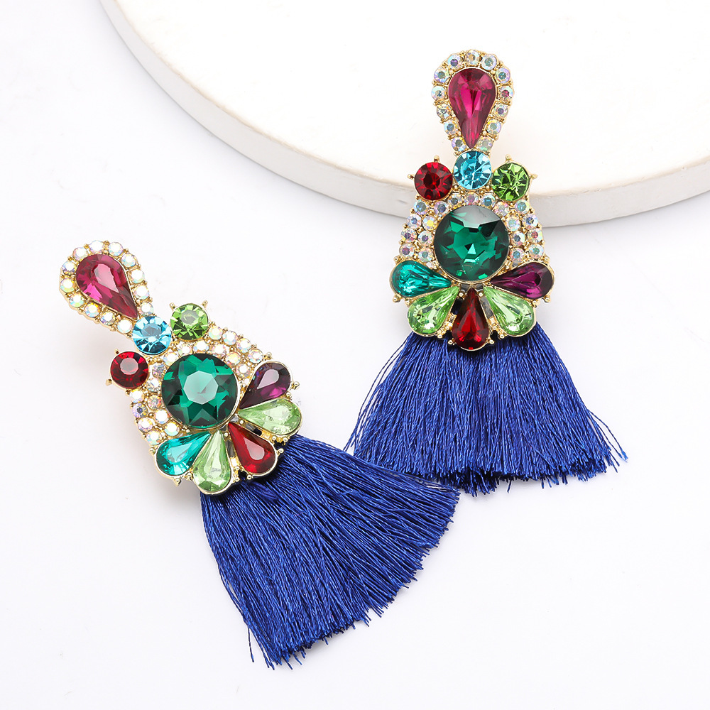 

Fashion new alloy Diamond rhinestone color diamond tassel earrings female temperament National style earrings