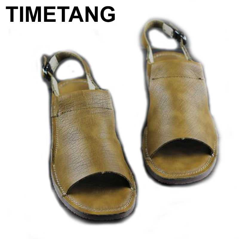 

TIMETANG Women's literary flat-soled shoes Women's summer handmade leather casual shoes Comfortable soft-soled sandals, Yellow