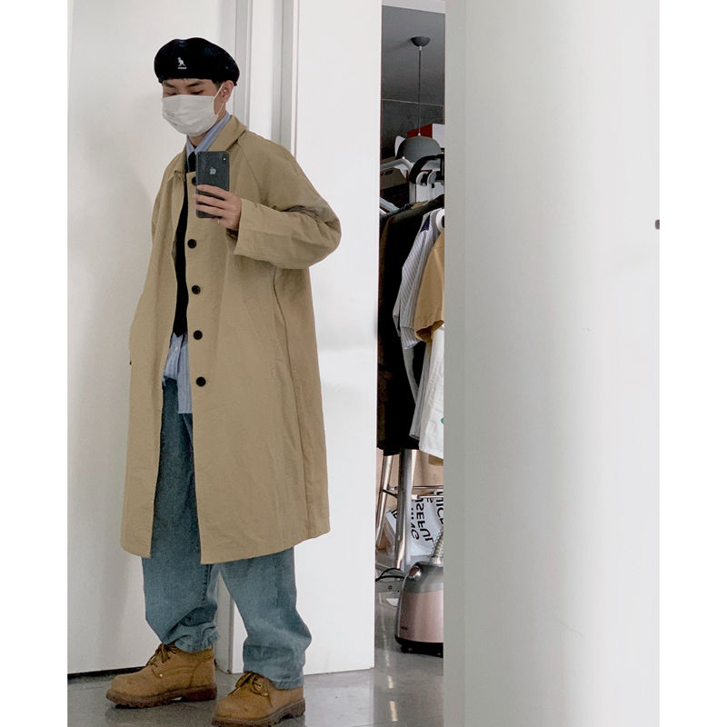 

2020 Korean Style Men' Loose Khaki/black Color Windbreaker Fashion Trend Trench Long Coats High-quality Overcoat Jackets -XL