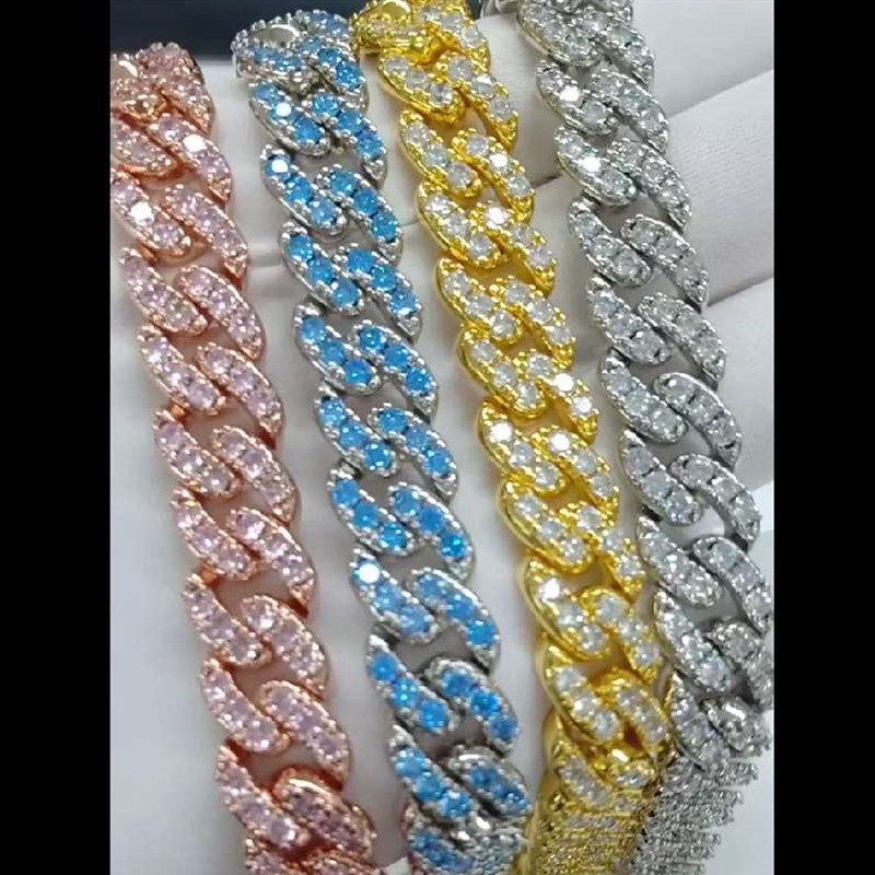 

4 Colors for Options 12mm 16/18/20inch Gold Plated Ice Out CZ Stone Miami Cuban Chain Necklace Jewelry for Men Women