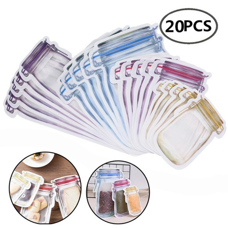 

Reusable Mason Jar Bottles Bags Nuts Candy Cookies Bag Seal Fresh Zipper Sealed Kitchen Organizer