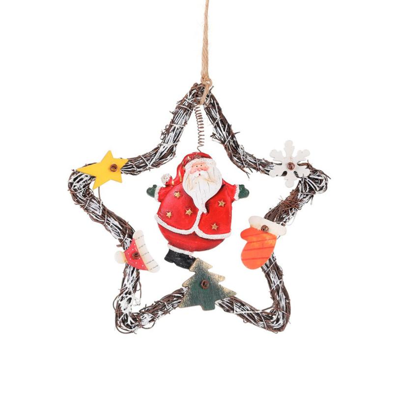 

Vintage Christmas Wreath Snowman Santa Claus Patterned Rattan Ring for Home